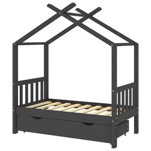 vidaXL Otro&scaron;ki posteljni okvir s predalom temno siva borovina 70x140cm