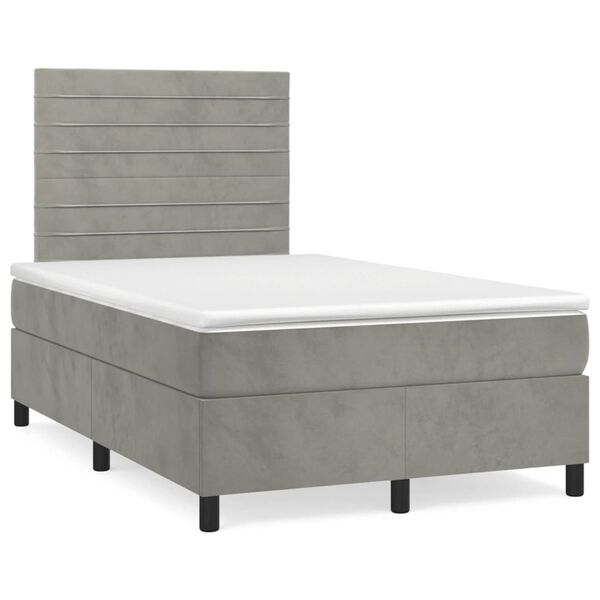 vidaXL Box spring postelja z vzmetnico svetlo siva 120x190 cm žamet