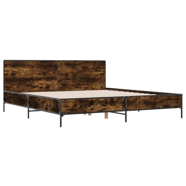 vidaXL Posteljni okvir dimljeni hrast 200x200 cm inž. les in kovina