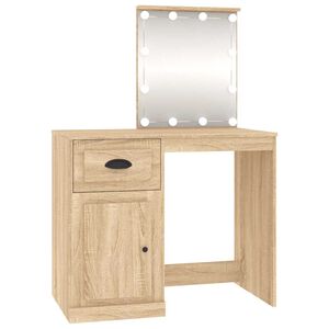 vidaXL Toaletna mizica z LED lučmi sonoma hrast 90x50x132,5cm inž. les