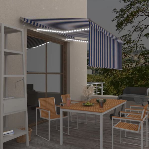 vidaXL Avtomatska tenda s senčilom LED + senzor 3x2,5 m modra in bela