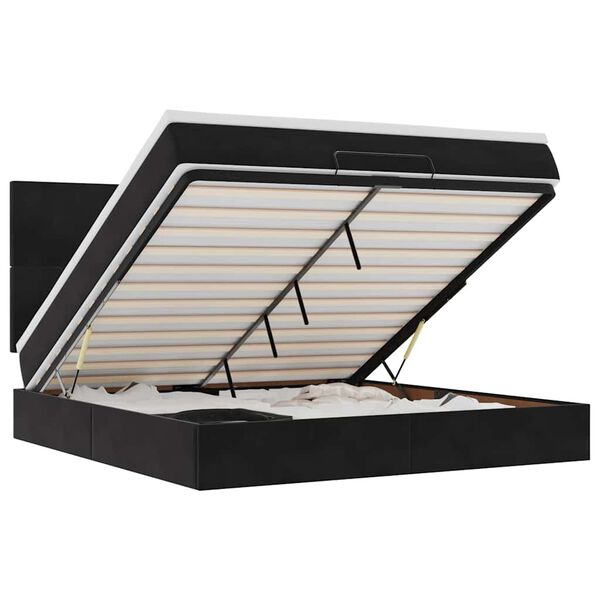 vidaXL Otomanski posteljni okvir z vzmetnicami črn 160x200 cm žamet