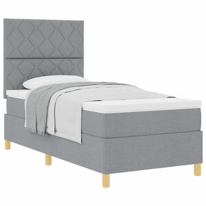 vidaXL Postelja z vzmetnico z vzglavjem Svetlo siva 90 x 200 cm blago
