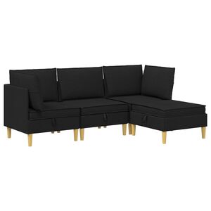 vidaXL Modularni kavč s shranjevanjem 4 pcs Črna Blago