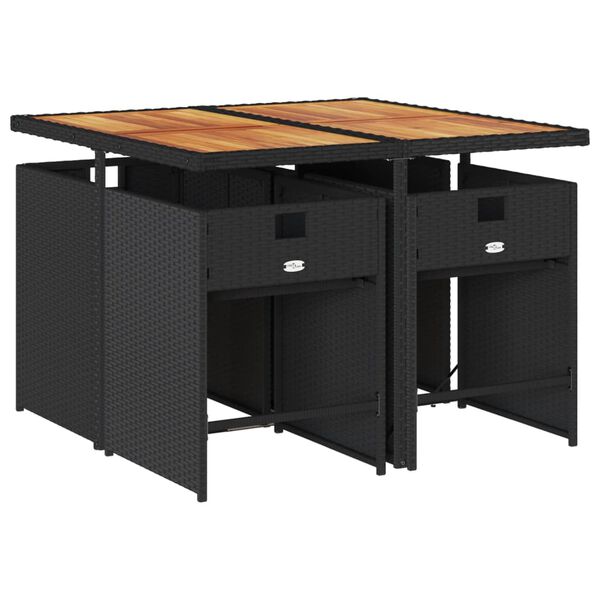 vidaXL Vrtna jedilna garnitura 5-delna z blazinami črn poli ratan