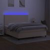 vidaXL Box spring postelja z vzmetnico LED krem 180x200 cm blago