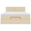vidaXL Otomanska postelja z vzmetnico & LEDs smetana 140x190 cm