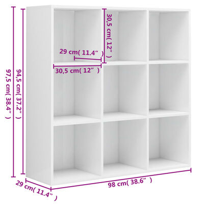 vidaXL Knjižna omara visok sijaj bela 98x29x97,5 cm inženirski les