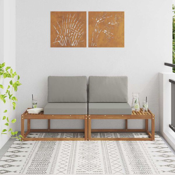 vidaXL Zunanji končni kavč z blazino 2 Kos Naravna in svetlo siva