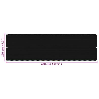 vidaXL Balkonsko platno črno 120x400 cm HDPE