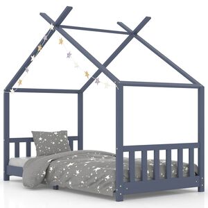 vidaXL Otro&scaron;ki posteljni okvir siv iz trdne borovine 90x200 cm