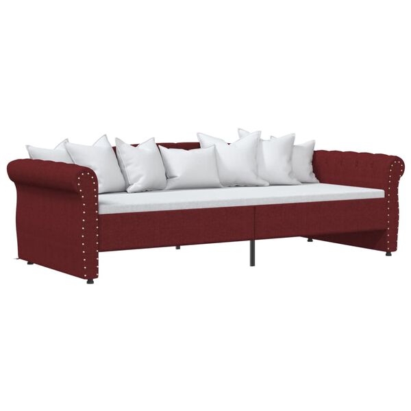 vidaXL Dnevna postelja USB vinsko rdeče blago 90x200 cm