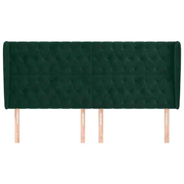 vidaXL Vzglavje z u&scaron;esi temno zeleno 183x23x118/128 cm žamet