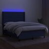 vidaXL Box spring postelja z vzmetnico LED modra 140x190 cm blago