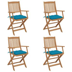 vidaXL Zložljivi vrtni stoli 4 kosi z blazinami trden akacijev les