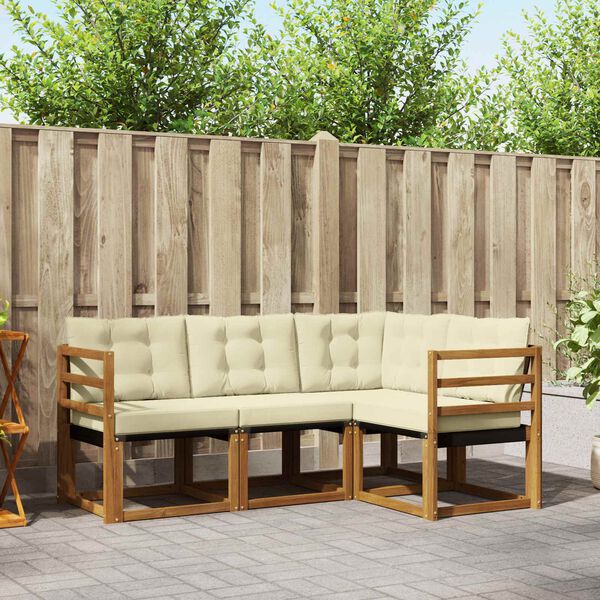 vidaXL Zunanja garnitura za sedenje z blazino 4 pcs Naravna in smetana