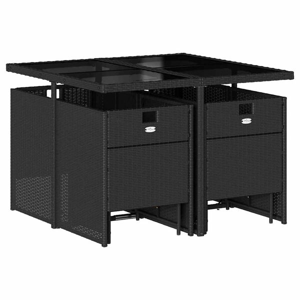 vidaXL Vrtna jedilna garnitura 9-delna z blazinami črn poli ratan