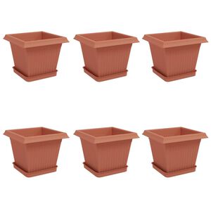 vidaXL Lončki za rastline 6 pcs Kamnito rdeča 20 x 20 x 16 cm Plastika
