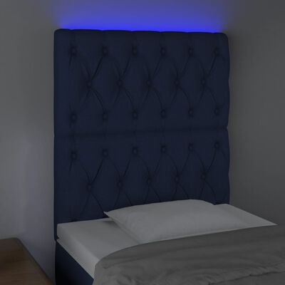 vidaXL LED posteljno vzglavje modro 80x7x118/128 cm blago