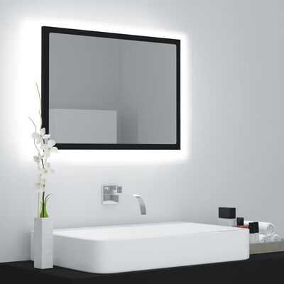vidaXL LED kopalniško ogledalo črno 60x8,5x37 cm akril