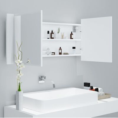 vidaXL LED kopalniška omarica z ogledalom bela 100x12x45 cm akril
