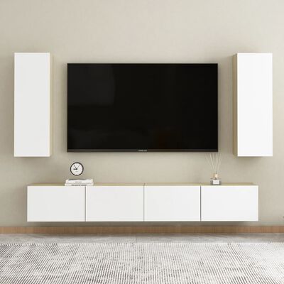 vidaXL TV omarica 2 kosa bela in sonoma hrast 30,5x30x90 cm iverna pl.