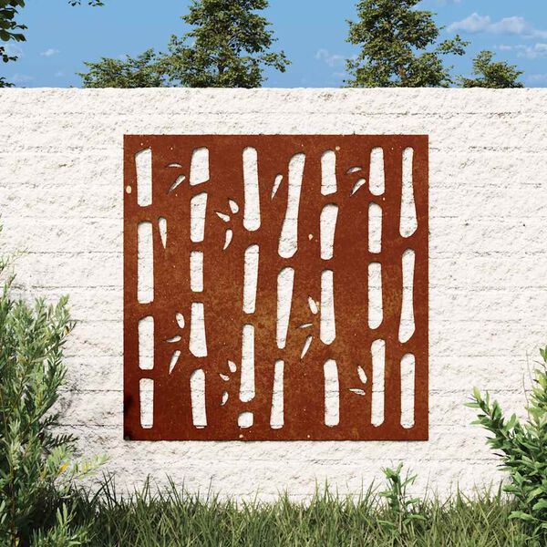vidaXL Vrtna stenska dekoracija 55x55 cm corten jeklo bambus