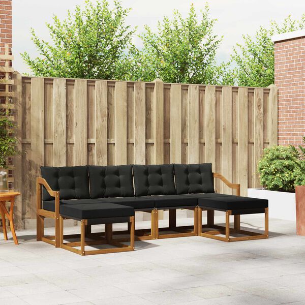 vidaXL Zunanja garnitura za sedenje z blazino 6 pcs Naravna in črna