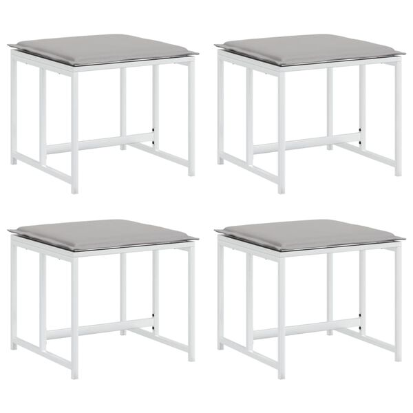 vidaXL Vrtni stolčki z blazinami 4 kosi belo jeklo in tekstilen