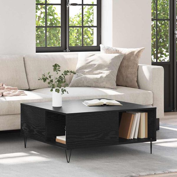 vidaXL Klubska miza Črna Orehovina 80 x 80 x 36,5 cm Konstruiran les