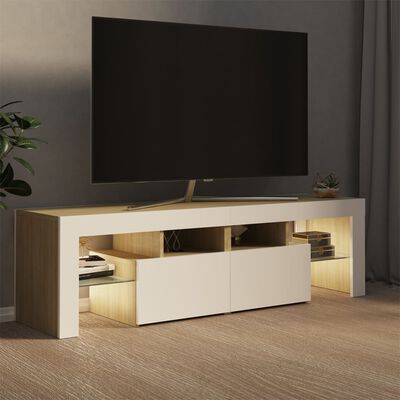 vidaXL TV omarica z LED lučkami bela in sonoma hrast 140x36,5x40 cm