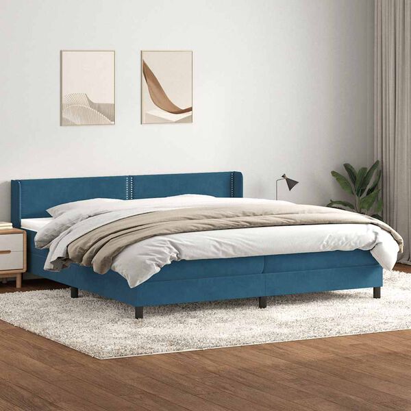 vidaXL Box spring postelja z vzmetnico temno modra 180x210 cm žamet