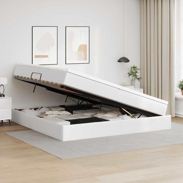 vidaXL Postelja z dodatnim prostorom za shranjevanje in vzmetnico Bela