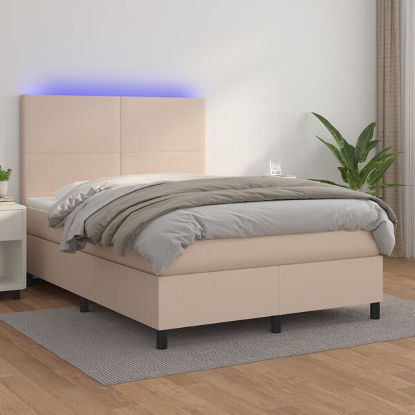 vidaXL Box spring postelja z vzmetnico LED kapučino 140x200 cm