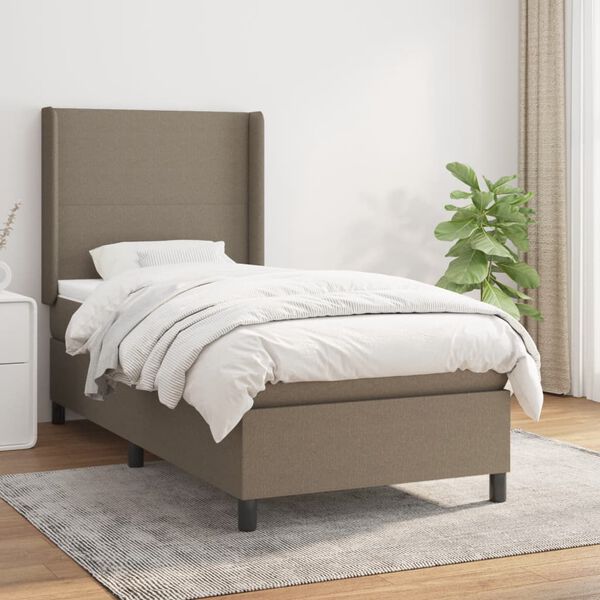 vidaXL Box spring postelja z vzmetnico taupe 90x200 cm blago