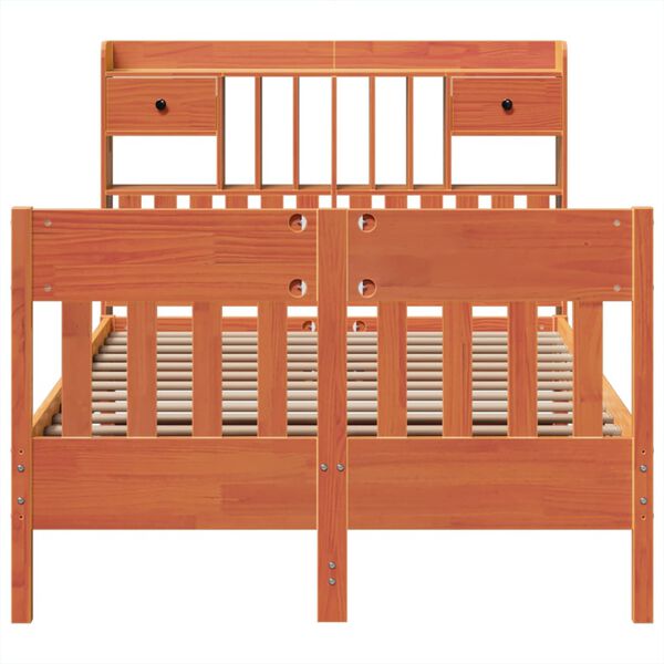 vidaXL Posteljni okvir brez vzmetnice voščeno rjav 135x190 cm borovina