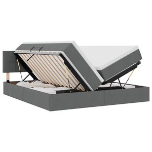 vidaXL Postelja z LED lučmi z vzglavjem Temno siva 200 x 200 cm blago