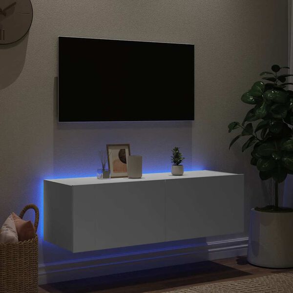 vidaXL Stenska TV omarica z LED lučkami bela 100x35x31 cm