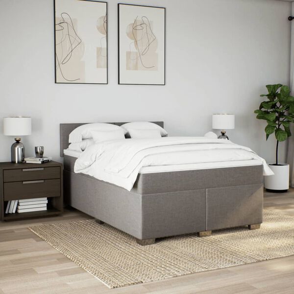 vidaXL Box spring postelja z vzmetnico taupe 160x200 cm blago