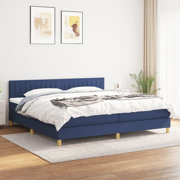 vidaXL Box spring postelja z vzmetnico moder 200x200 cm blago