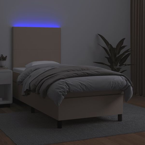 vidaXL Box spring postelja z vzmetnico LED kapučino 90x190 cm