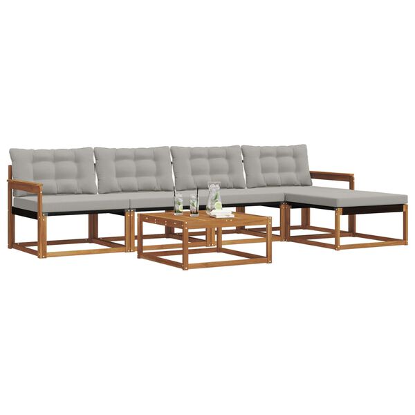 vidaXL Zunanja garnitura za sedenje 6 pcs Naravna in svetlo siva