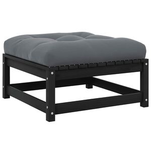 vidaXL Vrtni stolček za noge z blazino črna trdna borovina