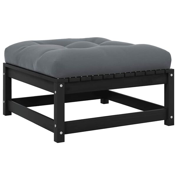 vidaXL Vrtni stolček za noge z blazino črna trdna borovina