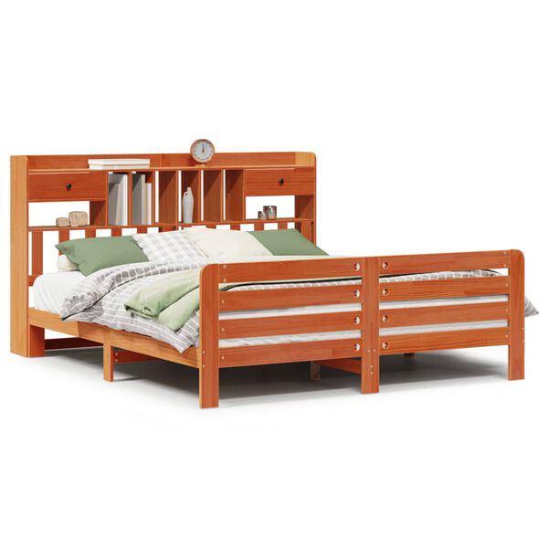 vidaXL Knjižna postelja brez vzmetnice vo&scaron;č. rjava 200x200 cm borovina