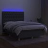 vidaXL Box spring postelja z vzmetnico LED temno siva 140x190 cm blago