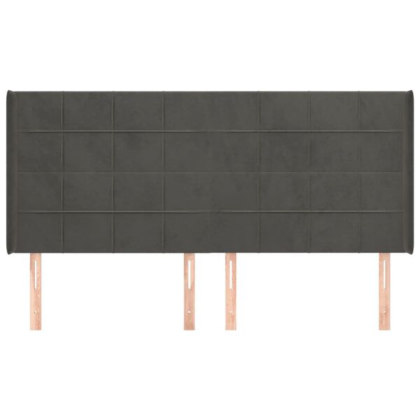 vidaXL Vzglavje z u&scaron;esi temno sivo 203x16x118/128 cm žamet