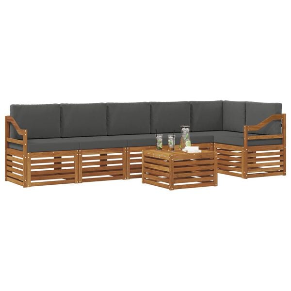 vidaXL Kotna sedežna garnitura z blazino 7 pcs Naravna in antracitna