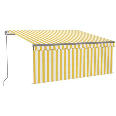 vidaXL Ročno zložljiva tenda s senčilom LED 3x2,5 m rumena in bela