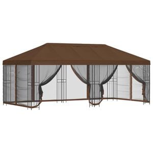 vidaXL Paviljon s stenami 6 x 3 m Rjava Poliester in jeklo 190 gsm